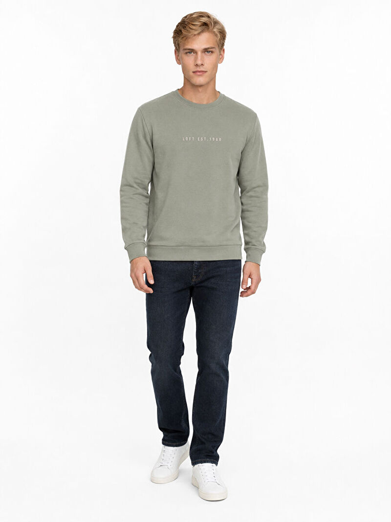 Erkek Yeşil Bisiklet Yaka Regular Fit Sweatshirt