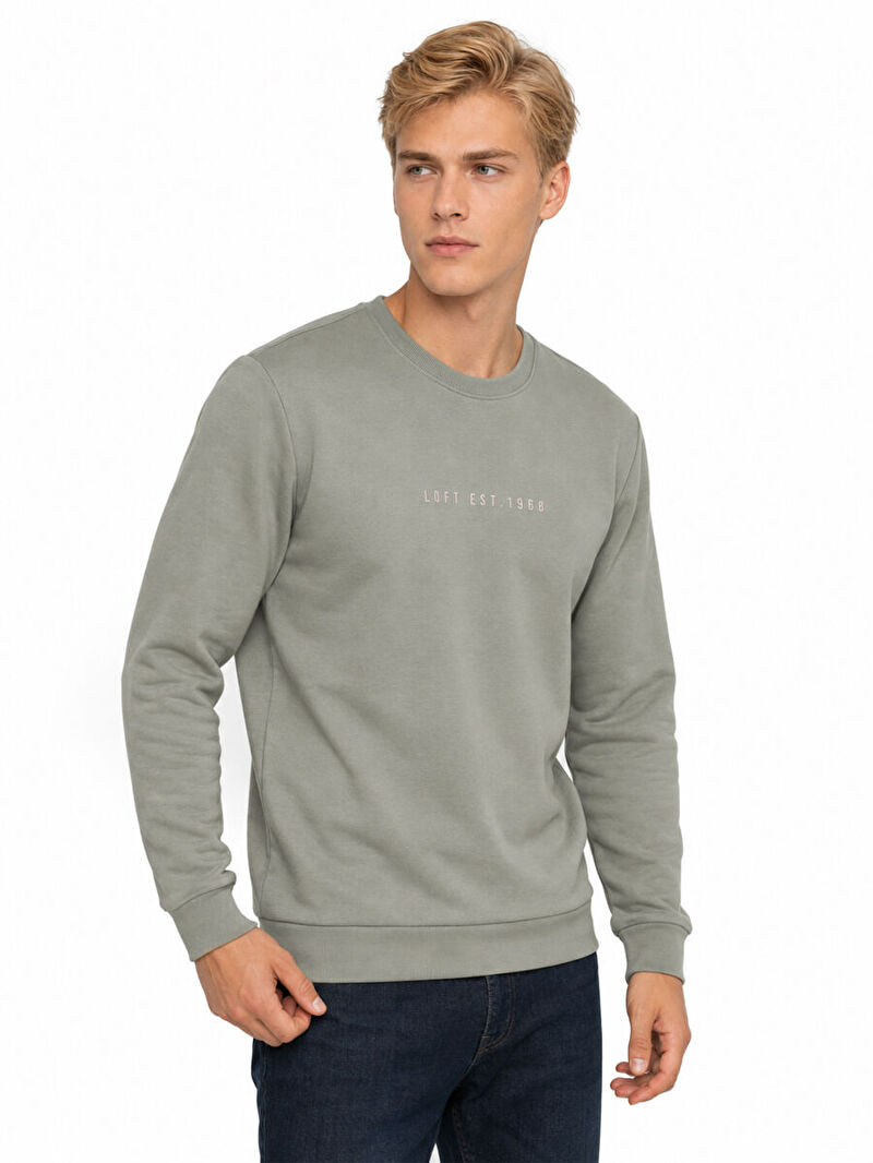 Erkek Yeşil Bisiklet Yaka Regular Fit Sweatshirt