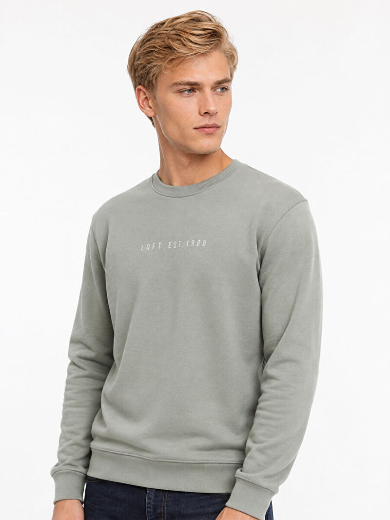 Erkek Yeşil Bisiklet Yaka Regular Fit Sweatshirt