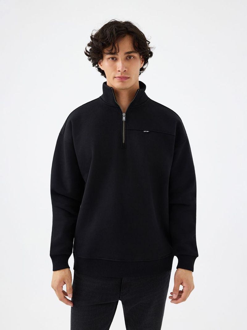 Erkek Siyah Balıkçı Yaka Oversize Sweatshirt