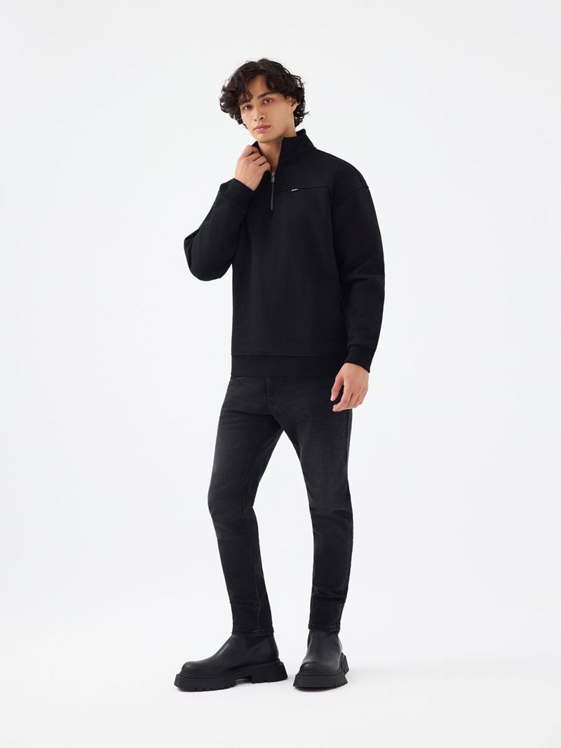Erkek Siyah Balıkçı Yaka Oversize Sweatshirt