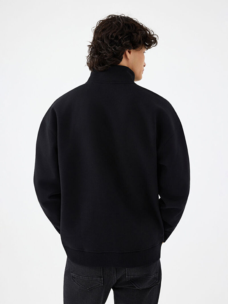 Erkek Siyah Balıkçı Yaka Oversize Sweatshirt