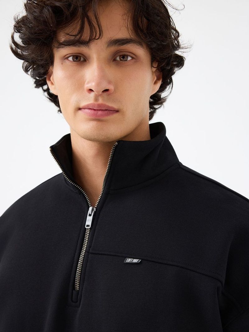 Erkek Siyah Balıkçı Yaka Oversize Sweatshirt