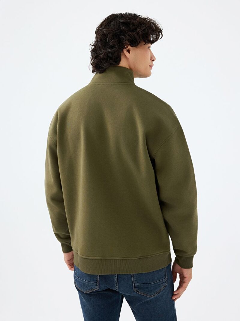 Erkek Yeşil Balıkçı Yaka Oversize Sweatshirt