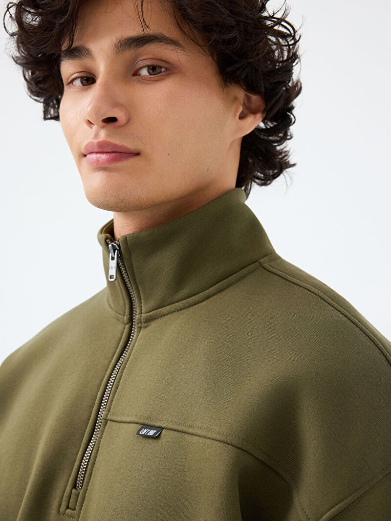 Erkek Yeşil Balıkçı Yaka Oversize Sweatshirt