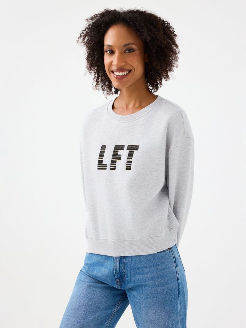 Kadın Gri Bisiklet Yaka Crop Sweatshirt