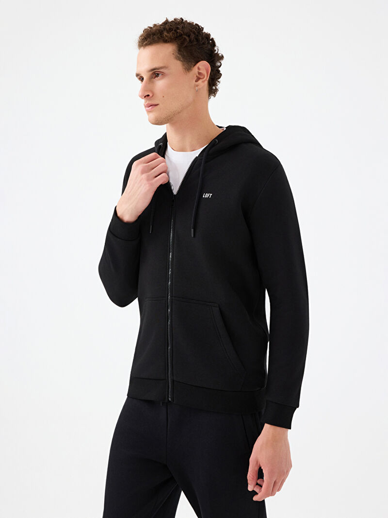 Erkek Siyah Kapüşonlu Regular Fit Sweatshirt