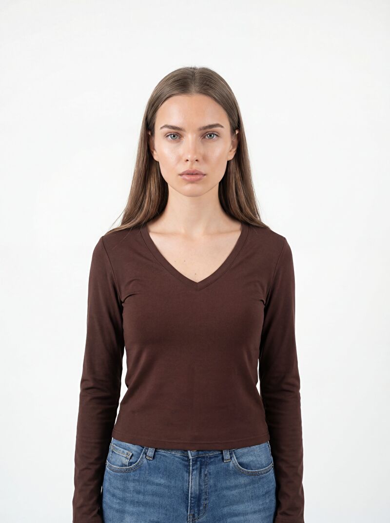 Slim Crop Fit Kadın Tshirt U.kol