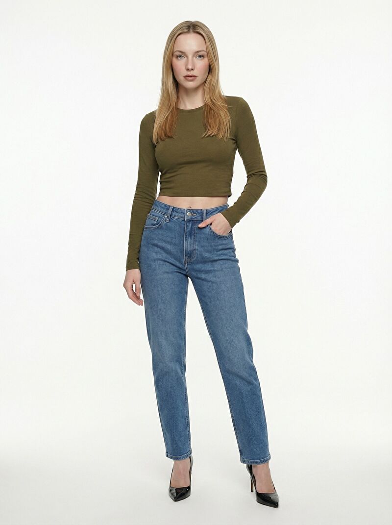 Slim Crop Fit Kadın Tshirt U.kol