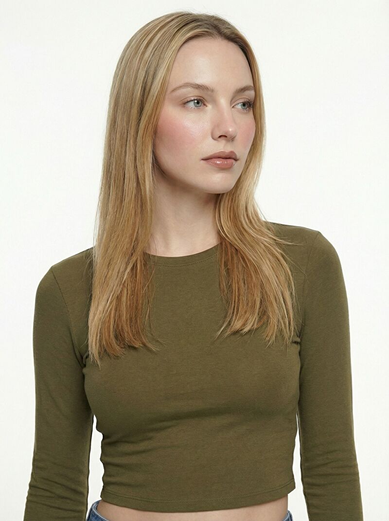 Slim Crop Fit Kadın Tshirt U.kol