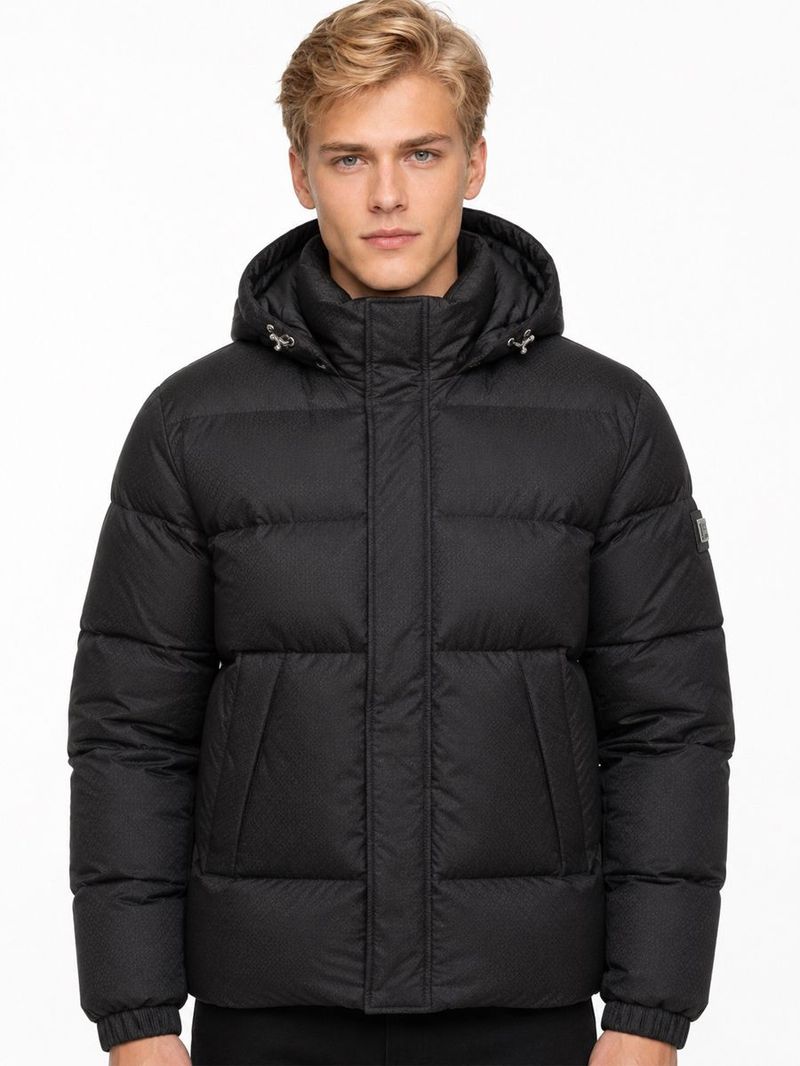 Erkek Siyah Kapüşonlu Regular Fit Mont