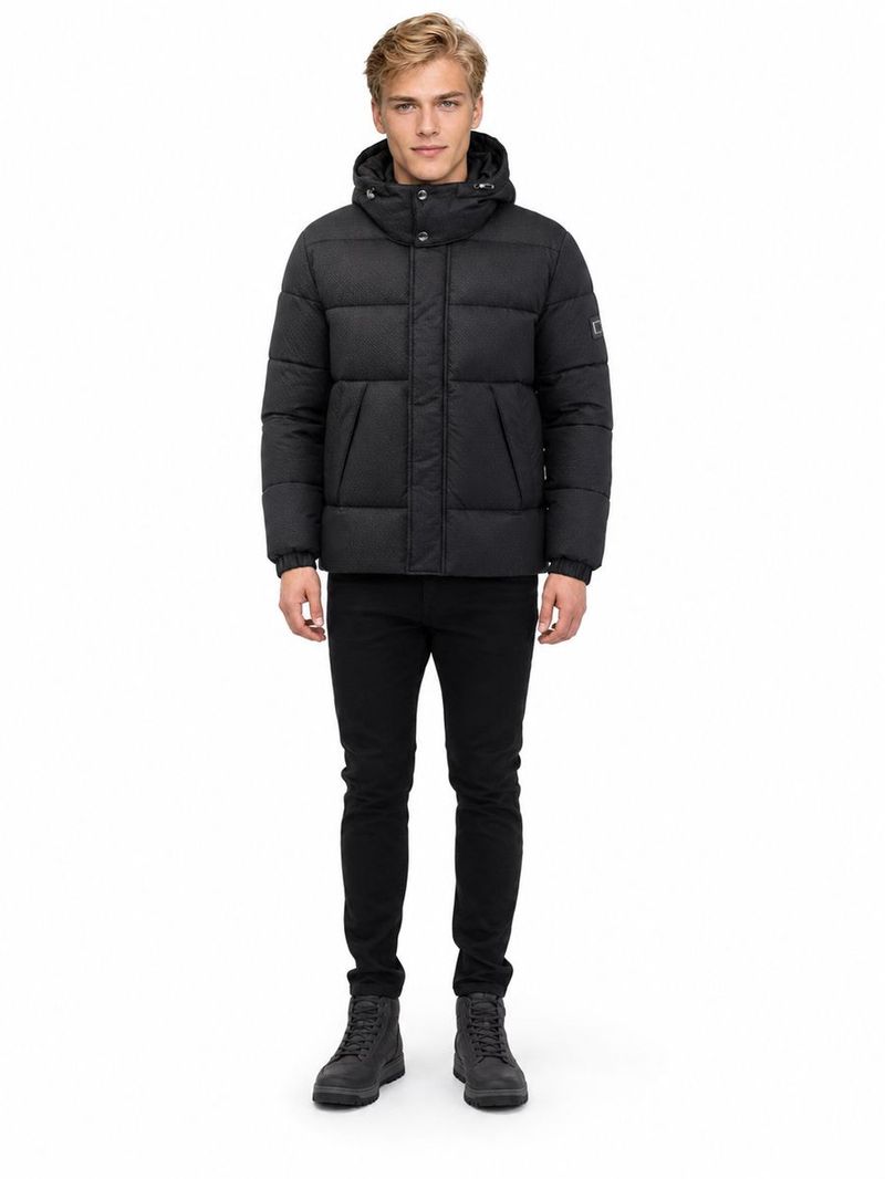 Erkek Siyah Kapüşonlu Regular Fit Mont