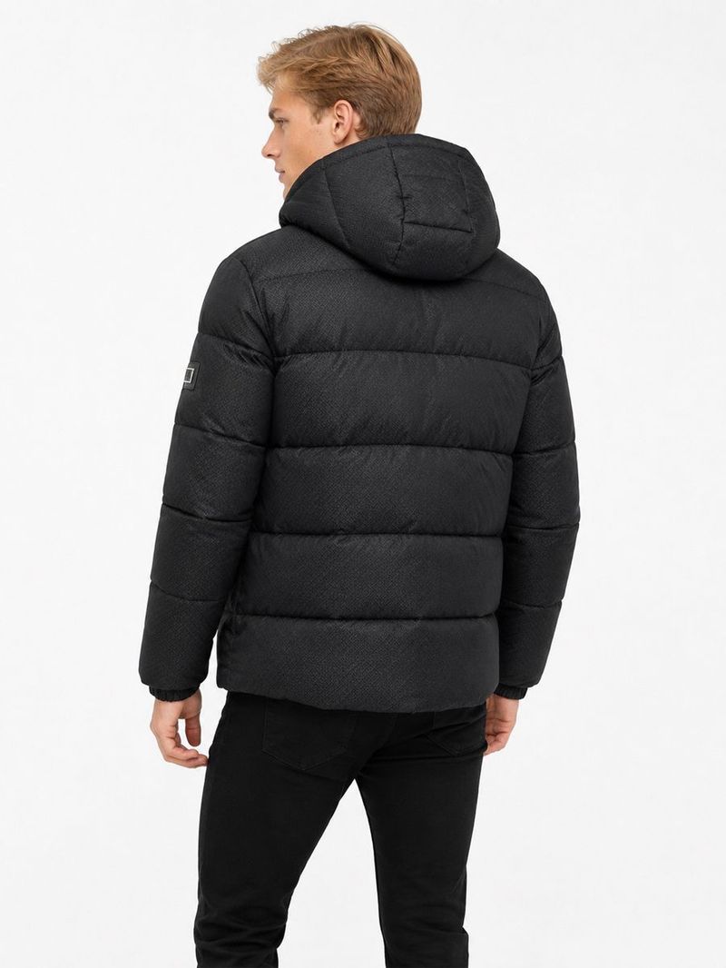 Erkek Siyah Kapüşonlu Regular Fit Mont