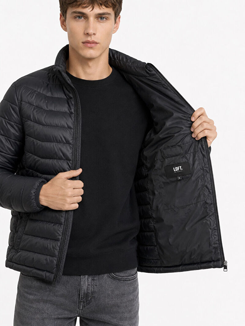 Erkek Siyah Balıkçı Yaka Regular Fit Mont