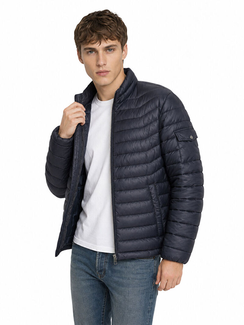 Erkek Lacivert Balıkçı Yaka Regular Fit Mont
