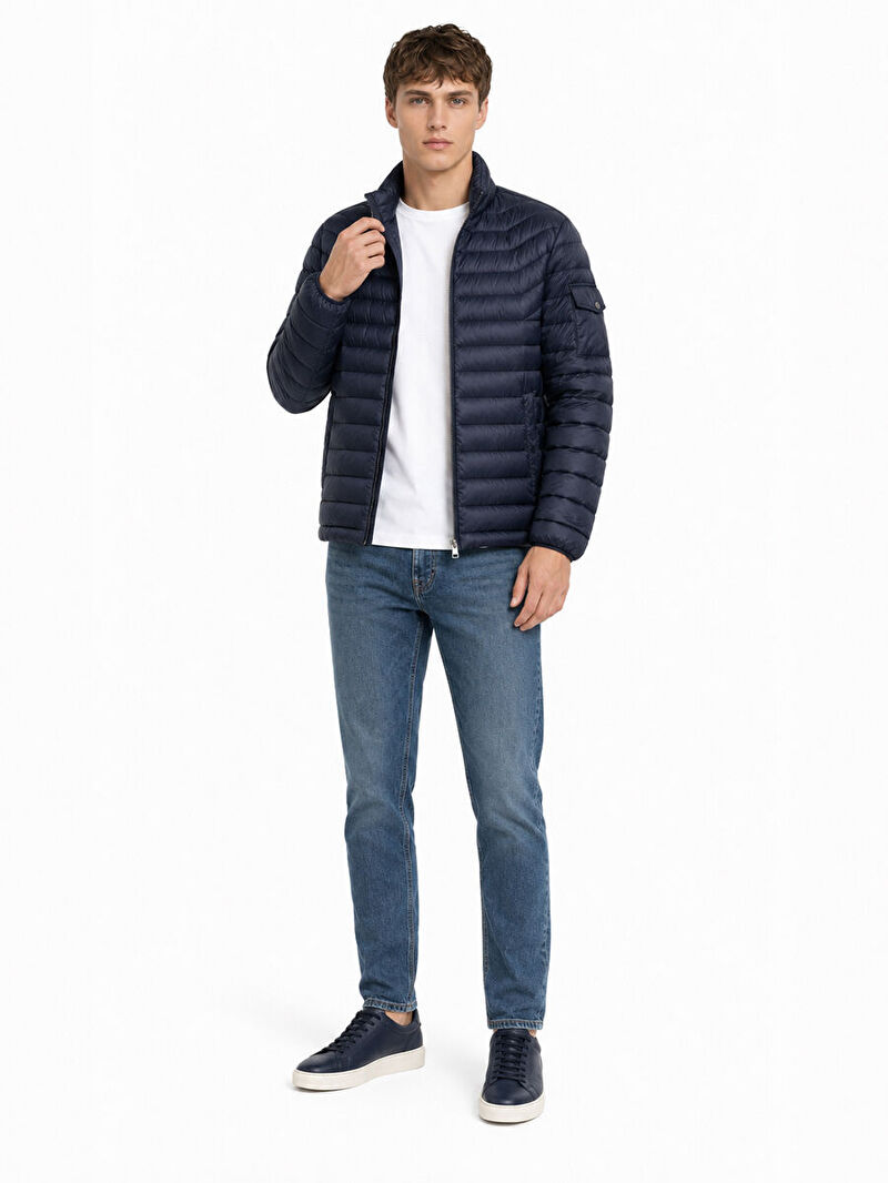Erkek Lacivert Balıkçı Yaka Regular Fit Mont