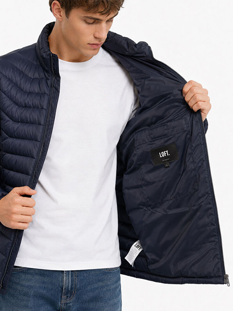 Erkek Lacivert Balıkçı Yaka Regular Fit Mont
