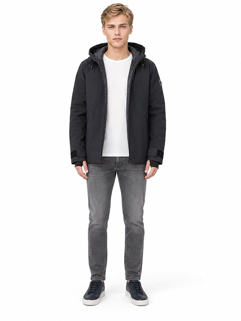 Erkek Lacivert Kapüşonlu Regular Fit Mont