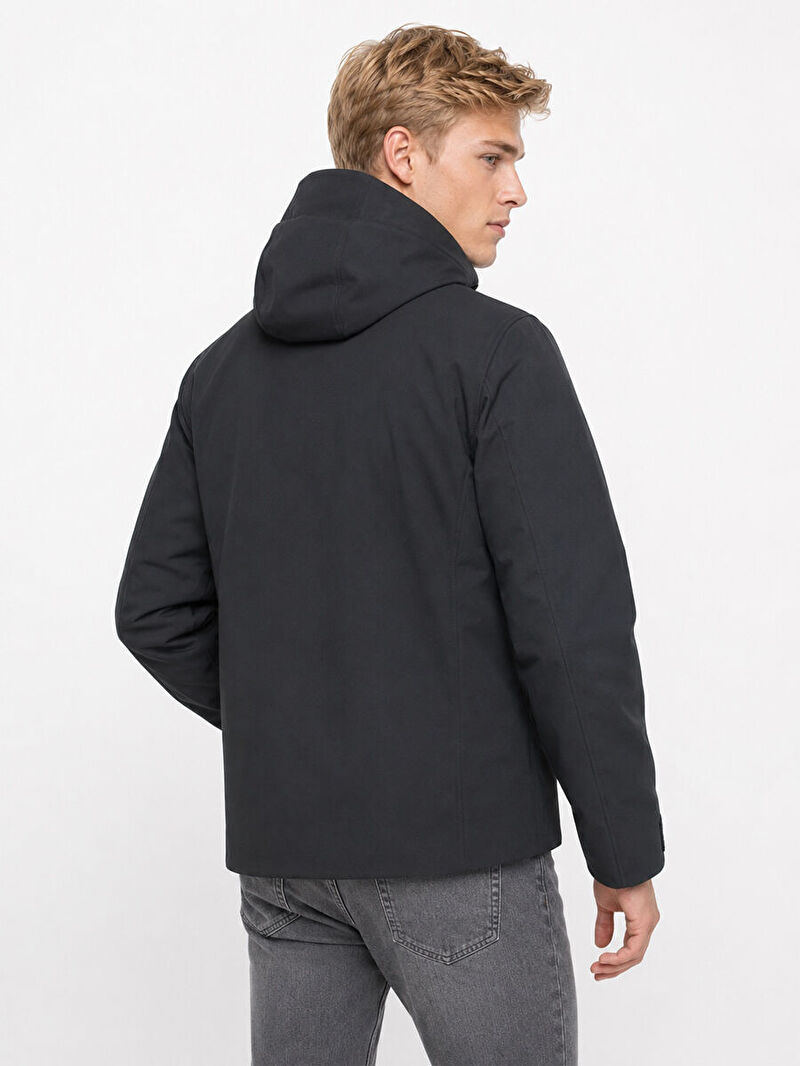 Erkek Lacivert Kapüşonlu Regular Fit Mont