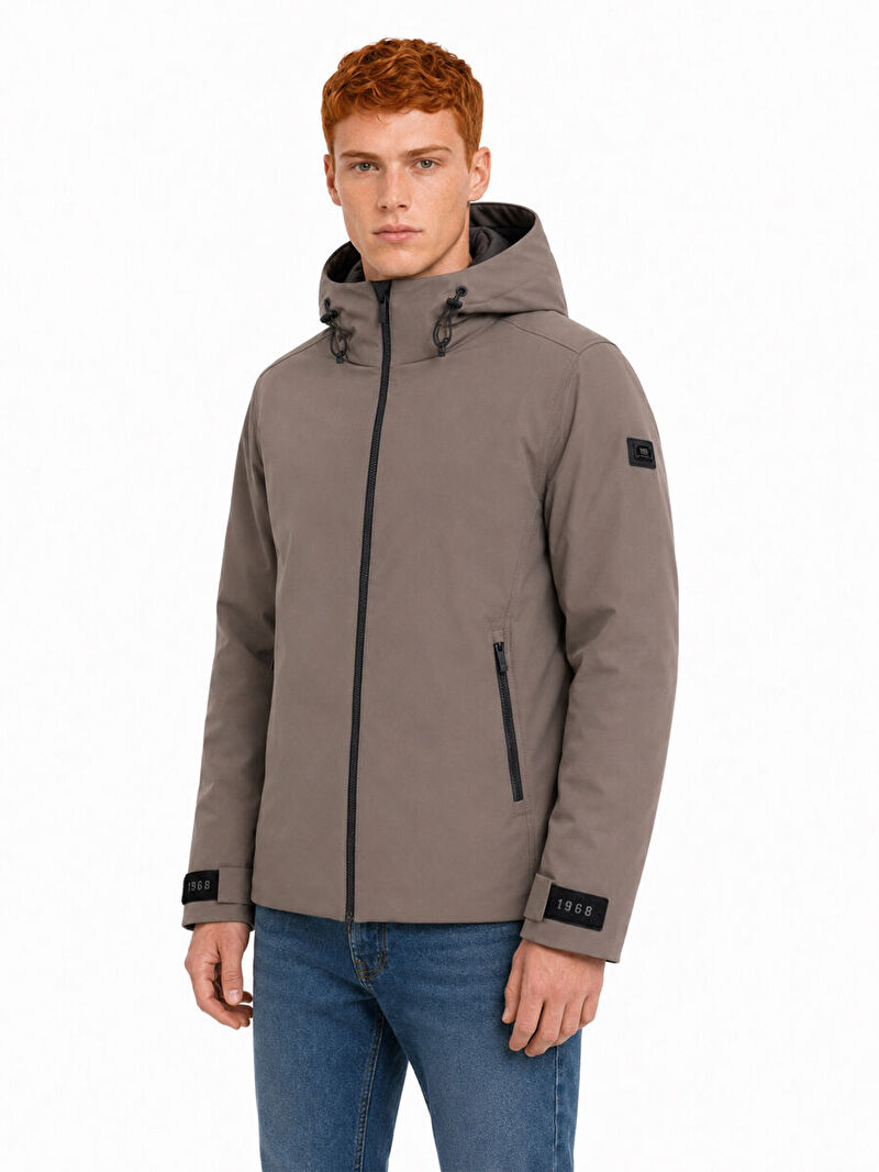 Erkek Kahverengi Kapüşonlu Regular Fit Mont