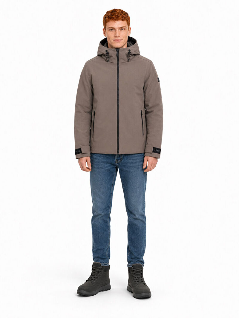 Erkek Kahverengi Kapüşonlu Regular Fit Mont