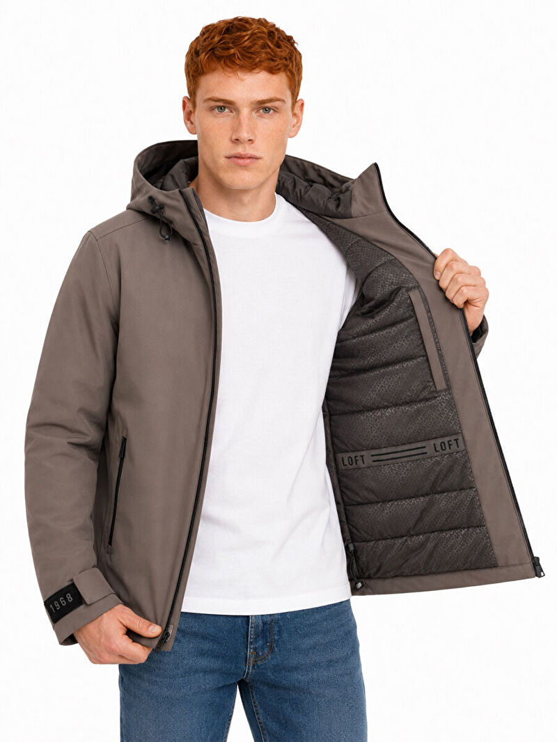 Erkek Kahverengi Kapüşonlu Regular Fit Mont
