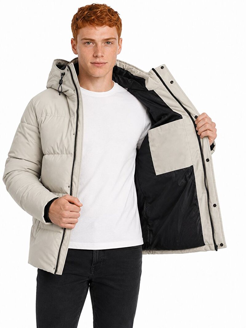 Erkek Taş Kapüşonlu Regular Fit Mont