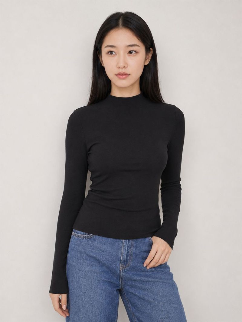 Kadın Siyah Uzun Kol Slim Fit Bluz U.kol