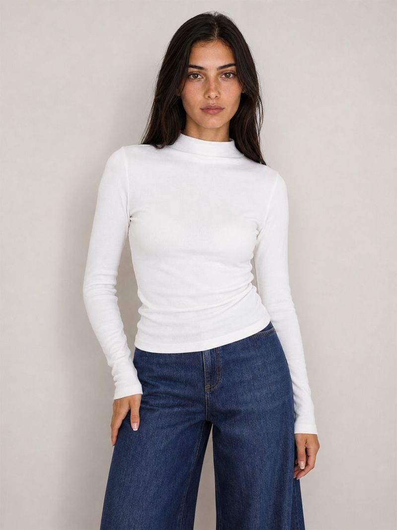 Kadın Ekru Uzun Kol Slim Fit Bluz U.kol