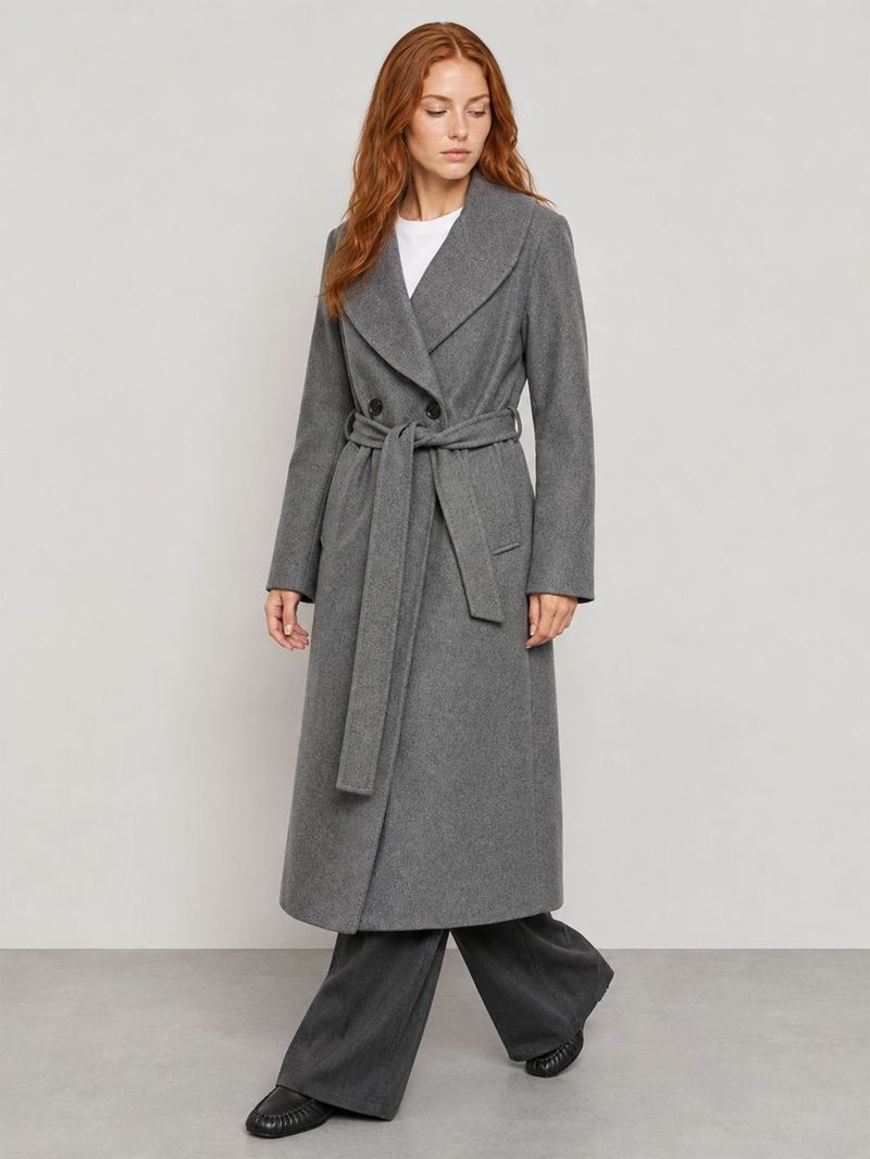 Kadın Gri Kruvaze Oversize Kaban