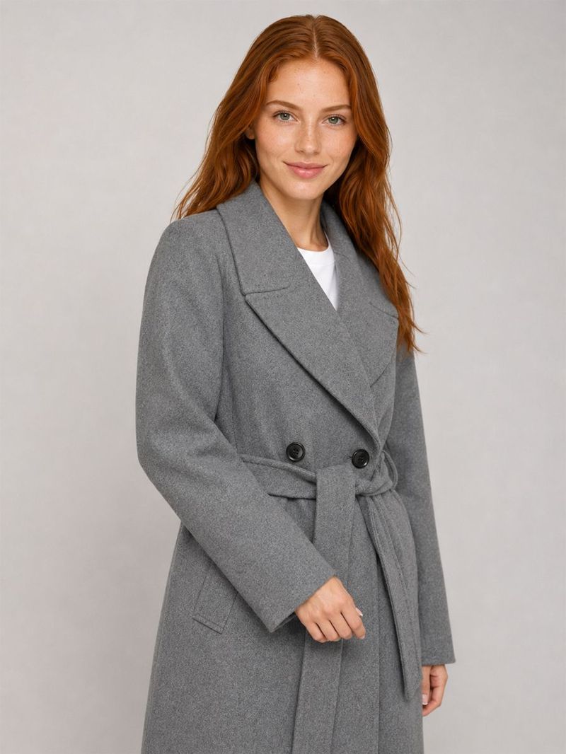 Kadın Gri Kruvaze Oversize Kaban