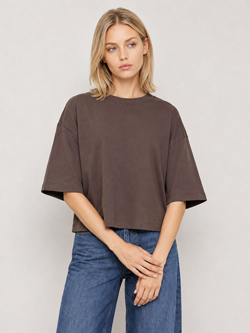 Loose Long Crop Kadın Tshirt K.kol