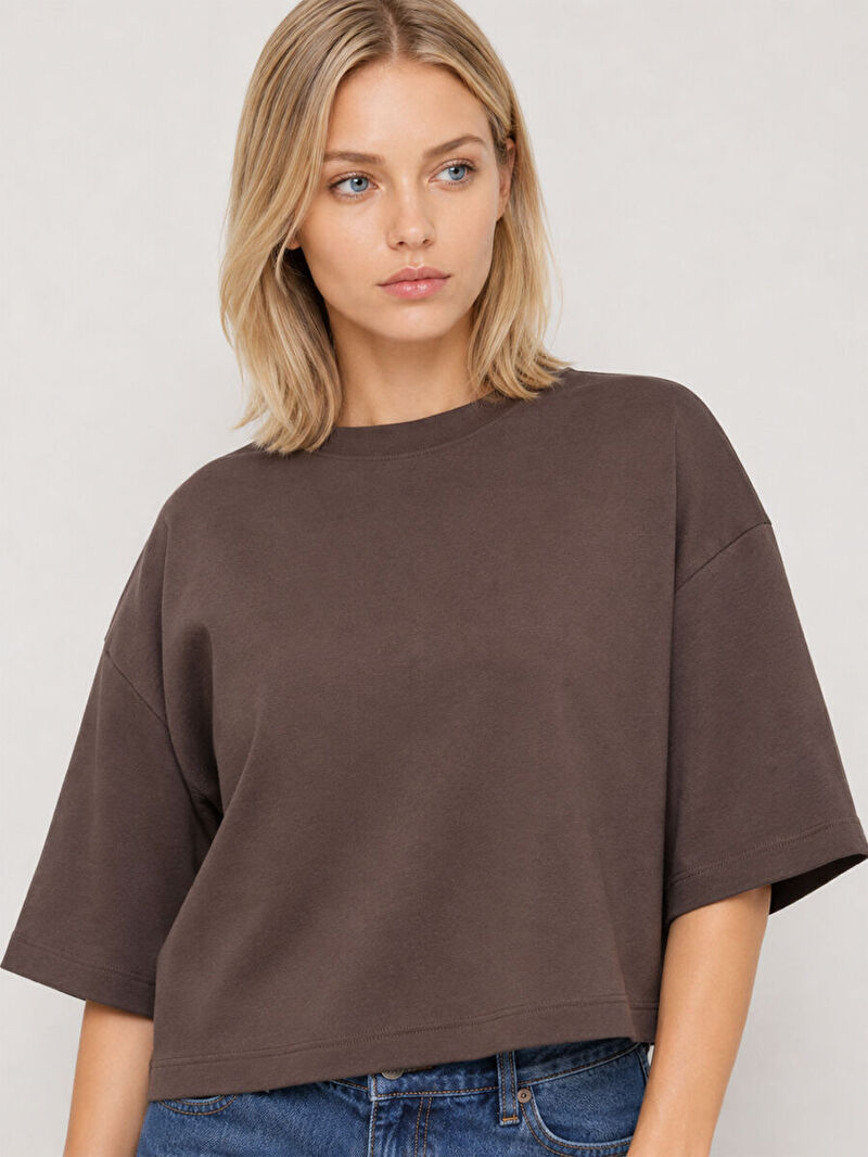 Loose Long Crop Kadın Tshirt K.kol