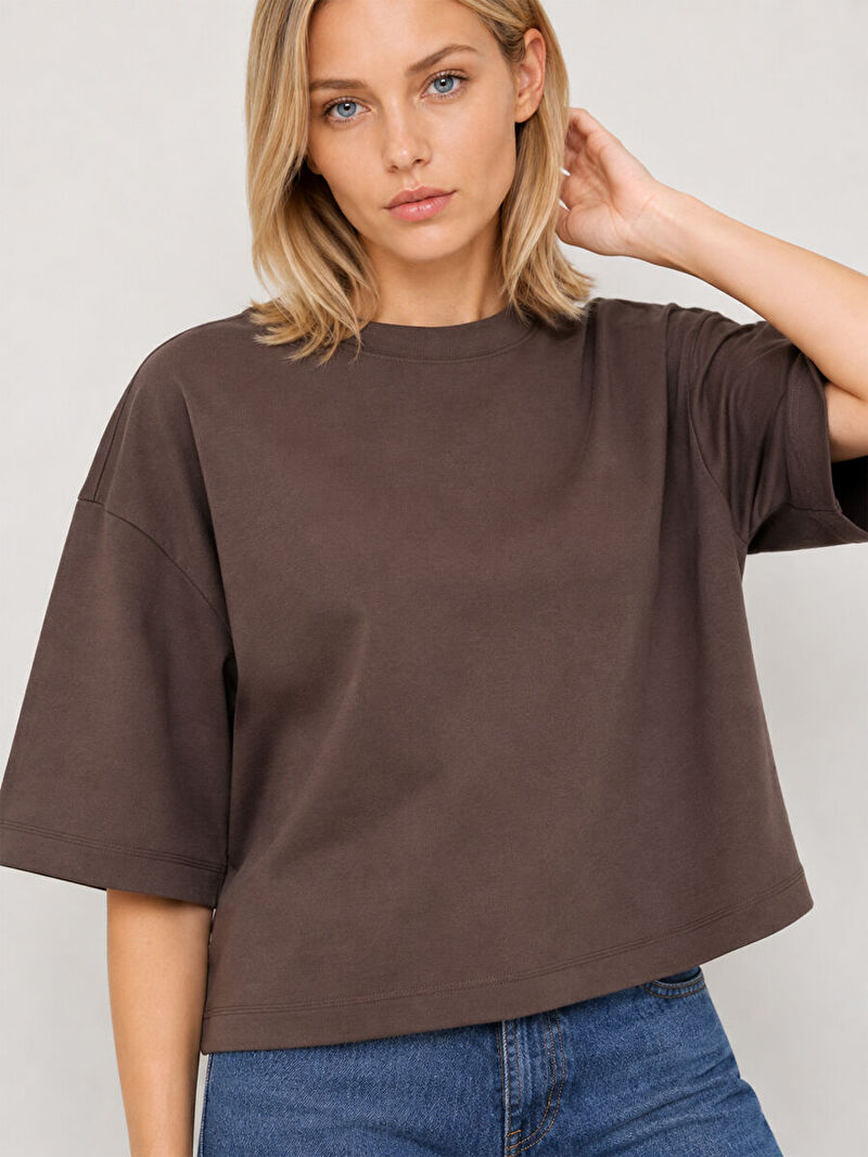 Loose Long Crop Kadın Tshirt K.kol