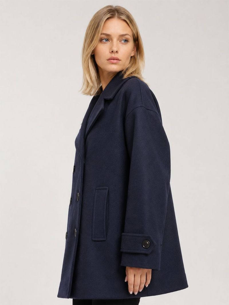 Kadın Lacivert Kruvaze Oversize Kaban