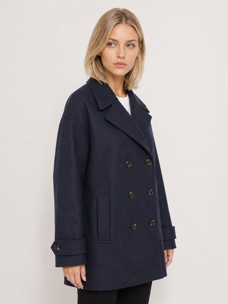 Kadın Lacivert Kruvaze Oversize Kaban