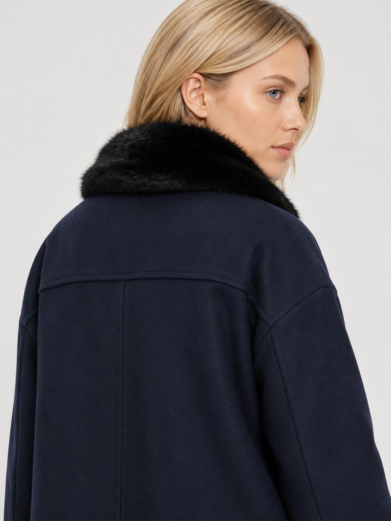 Kadın Lacivert Kruvaze Oversize Kaban