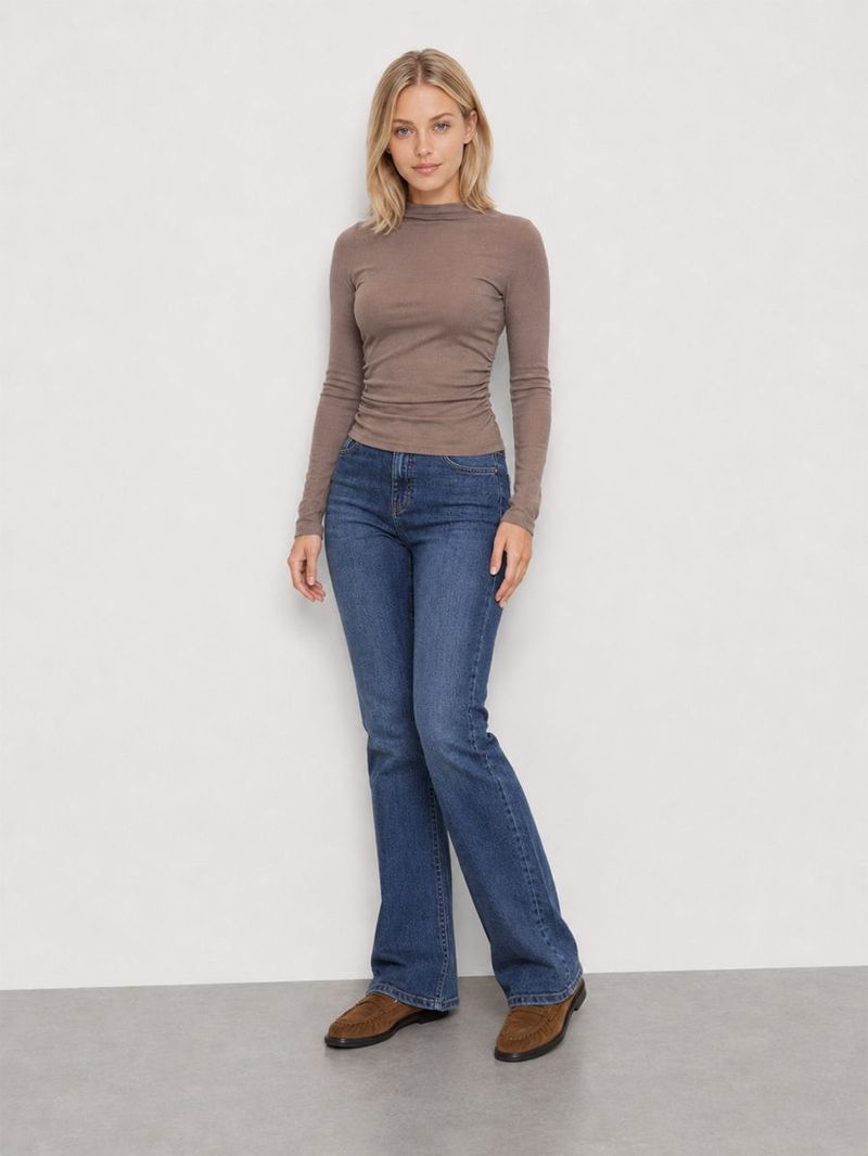 Kadın Kahverengi Uzun Kol Slim Fit Bluz U.kol