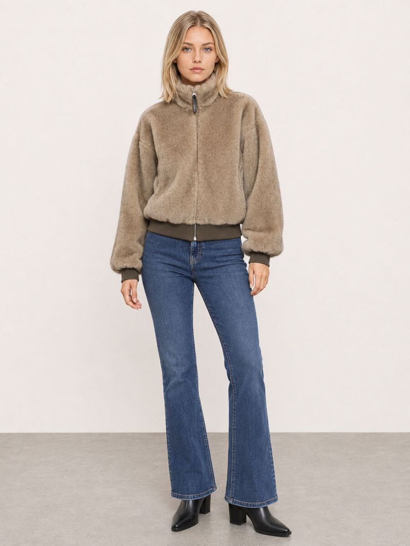 Kadın Bej Kapüşonlu Oversize Mont