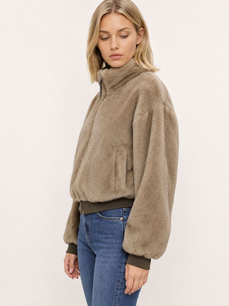 Kadın Bej Kapüşonlu Oversize Mont
