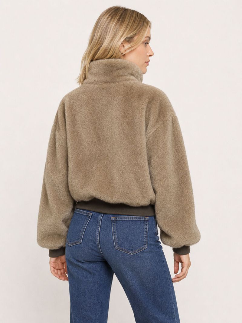 Kadın Bej Kapüşonlu Oversize Mont