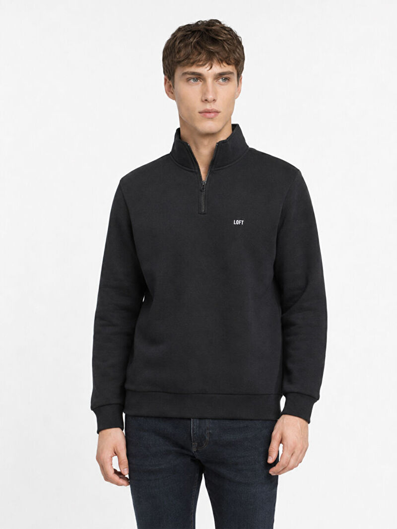Erkek Siyah Balıkçı Yaka Regular Fit Sweatshirt
