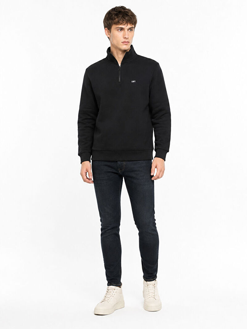 Erkek Siyah Balıkçı Yaka Regular Fit Sweatshirt