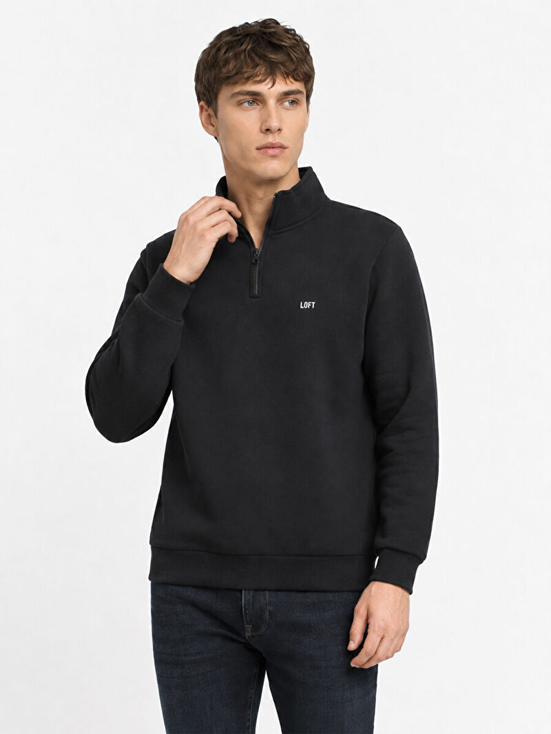 Erkek Siyah Balıkçı Yaka Regular Fit Sweatshirt