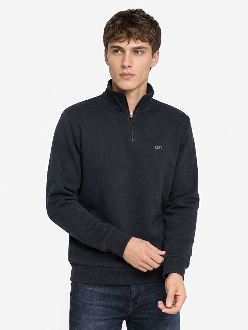Erkek Lacivert Balıkçı Yaka Regular Fit Sweatshirt