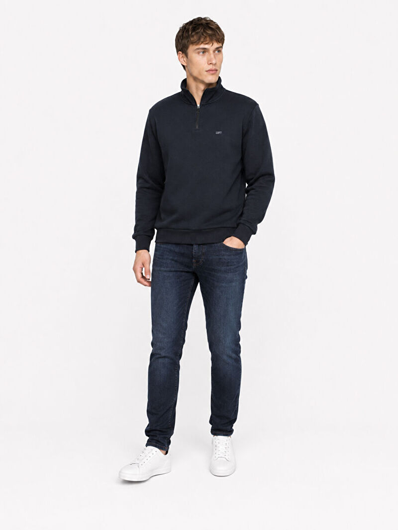 Erkek Lacivert Balıkçı Yaka Regular Fit Sweatshirt