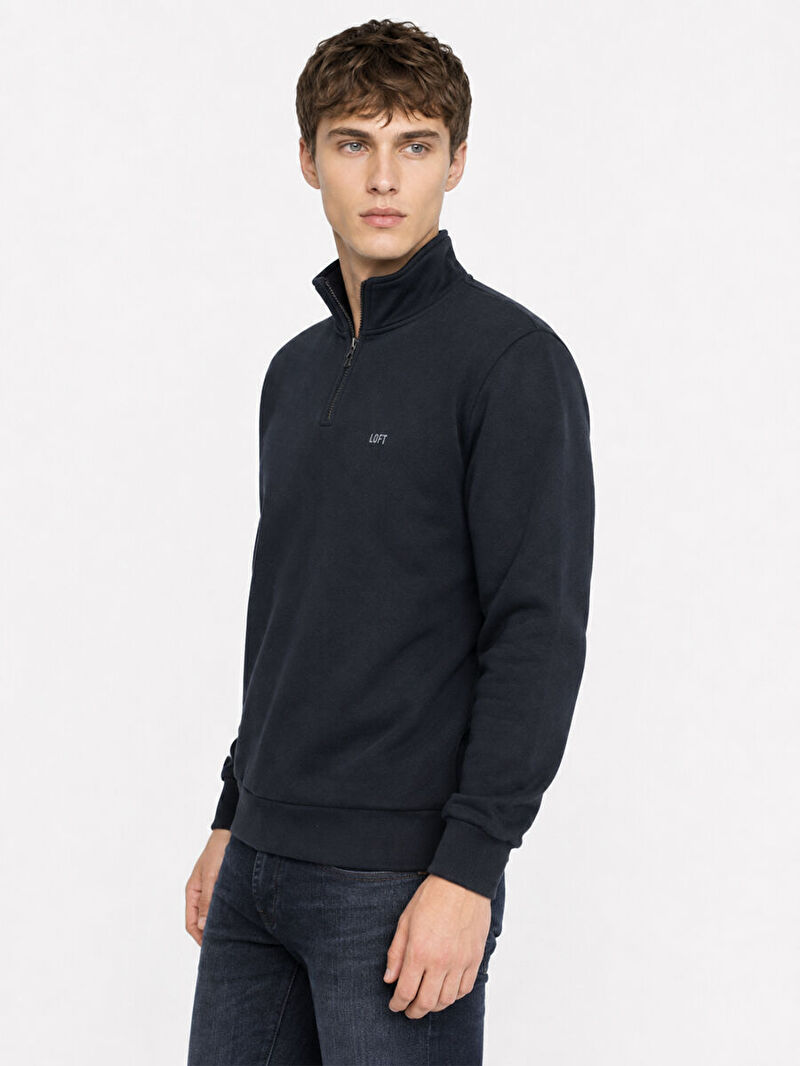 Erkek Lacivert Balıkçı Yaka Regular Fit Sweatshirt