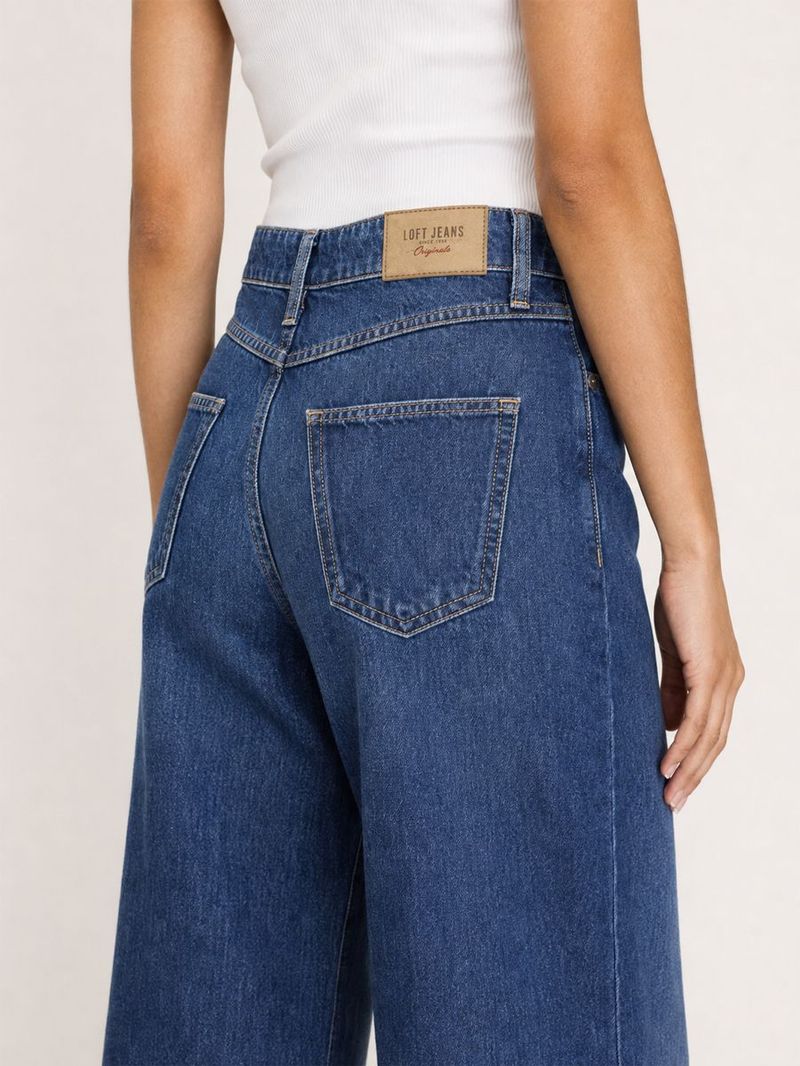 Emma Kadın Koyu Mavi Bol Paça Yüksek Bel Regular Fit Jean Pantolon