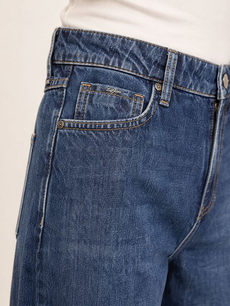 Emma Kadın Koyu Mavi Bol Paça Yüksek Bel Regular Fit Jean Pantolon