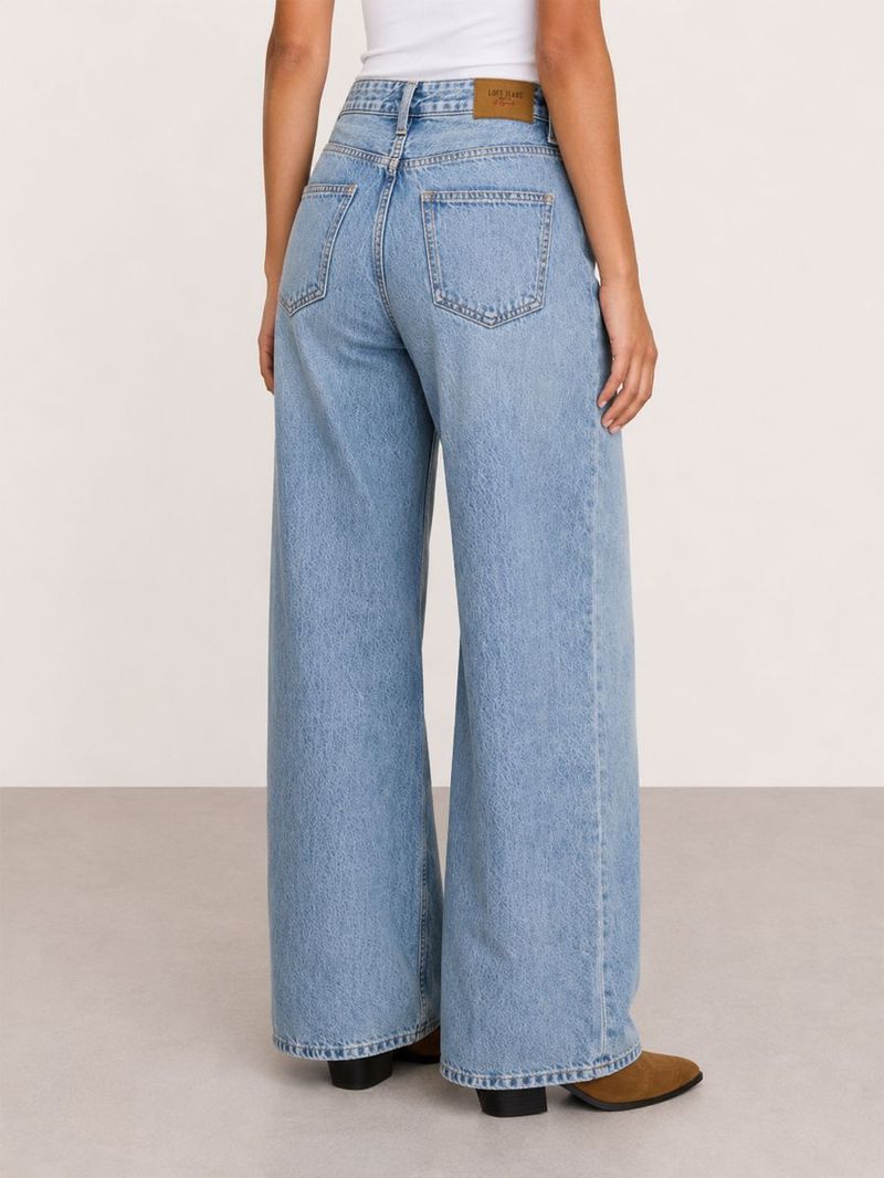 Emma Kadın Green Cast Bol Paça Yüksek Bel Regular Fit Jean Pantolon